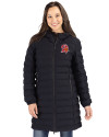 Tampa Bay Buccaneers Historic Cutter & Buck Mission Ridge Repreve Eco Insulated Womens Long Puffer Jacket Black Front Thumbnail Image