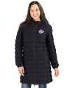 Texas Christian Horned Frogs College Vault Cutter & Buck Mission Ridge Repreve Eco Insulated Womens Long Puffer Jacket Black Front Thumbnail Image