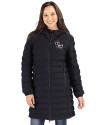 NC State Wolfpack College Vault Cutter & Buck Mission Ridge Repreve Eco Insulated Womens Long Puffer Jacket Black Front Thumbnail Image