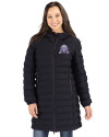 Northwestern Wildcats College Vault Cutter & Buck Mission Ridge Repreve Eco Insulated Womens Long Puffer Jacket Black Front Thumbnail Image