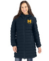 Michigan Wolverines Alumni Cutter & Buck Mission Ridge Repreve Eco Insulated Womens Long Puffer Jacket Navy Blue Front Thumbnail Image