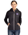 Texas Christian Horned Frogs College Vault Cutter & Buck Rainier Primaloft Womens Eco Full Zip Hybrid Jacket Black Front Thumbnail Image