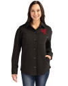 View image 1: Western Kentucky Hilltoppers College Vault Cutter & Buck Roam Recycled Buttery-Soft Knit Womens Button Down Shirt Jacket Black Front