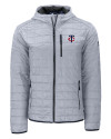 View image 7: Minnesota Twins Cutter & Buck Rainier Recycled Insulated Puffer Mens Full Zip Hooded Jacket Polished Medium Gray Mannequin