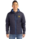 Michigan Wolverines College Vault Cutter & Buck Rainier Primaloft Eco Mens Full Zip Hooded Jacket Dark Navy Front Thumbnail Image