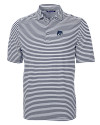 View image 3: New Hampshire Wildcats College Vault Cutter & Buck Virtue Recycled Stripe Featherlight Pique Mens Polo Navy Blue Mannequin