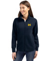 Michigan Wolverines Cutter & Buck Roam Epic Versatility Full Zip Recycled Womens Jacket Navy Blue Front Thumbnail Image