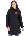 Nebraska Cornhuskers Cutter & Buck Mission Ridge Repreve Eco Insulated Womens Long Puffer Jacket Black Front Thumbnail Image