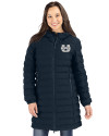 Utah State Aggies Cutter & Buck Mission Ridge Repreve Eco Insulated Womens Long Puffer Jacket Navy Blue Front Thumbnail Image
