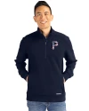 Pittsburgh Pirates Stars & Stripes Cutter & Buck Roam Epic Versatility Recycled Quarter Zip Mens Pullover Navy Blue Front Thumbnail Image