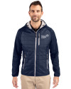 View image 1: Kansas City Royals Cooperstown Cutter & Buck Rainier Recycled Insulated Hybrid Puffer Mens Full Zip Jacket Dark Navy Front