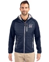 View image 1: Miami Marlins Stars & Stripes Cutter & Buck Rainier Recycled Insulated Hybrid Puffer Mens Full Zip Jacket Dark Navy Front
