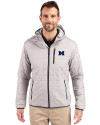 Michigan Wolverines Cutter & Buck Rainier Primaloft Eco Mens Full Zip Hooded Jacket Polished Medium Gray Front Thumbnail Image
