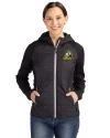 Oregon Ducks Cutter & Buck Rainier Primaloft Womens Eco Full Zip Hybrid Jacket Black Front Thumbnail Image
