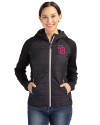 San Diego Padres City Connect Cutter & Buck Rainier Primaloft Womens Eco Full Zip Hybrid Jacket Black Front Thumbnail Image
