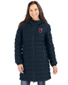 Jacksonville Jumbo Shrimp Cutter & Buck Mission Ridge Repreve Eco Insulated Womens Long Puffer Jacket Navy Blue Front Thumbnail Image