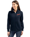 View image 4: Detroit Tigers Cooperstown Cutter & Buck Roam Recycled Buttery-Soft Knit Womens Full Zip Jacket Navy Blue Front