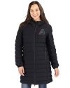 Arizona Diamondbacks Cooperstown Cutter & Buck Mission Ridge Repreve Eco Insulated Womens Long Puffer Jacket Black Front Thumbnail Image