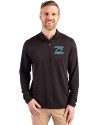 Carolina Panthers Historic Cutter & Buck Virtue Recycled Featherlight Pique Mens Big & Tall Quarter Zip Pullover Black Front Thumbnail Image