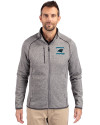Carolina Panthers Historic Cutter & Buck Mainsail Sweater-Knit Mens Big and Tall Full Zip Jacket Polished Heather Front Thumbnail Image