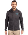 Carolina Panthers Historic Cutter & Buck Mainsail Sweater-Knit Mens Full Zip Jacket Charcoal Heather Front Thumbnail Image