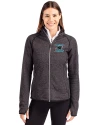 Carolina Panthers Historic Cutter & Buck Mainsail Sweater-Knit Womens Full Zip Jacket Charcoal Heather Front Thumbnail Image