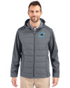 Carolina Panthers Historic Cutter & Buck Evoke Recycled HoneycombFleece Mens Big & Tall Hybrid Full Zip Jacket Elemental Grey Front Thumbnail Image