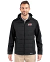 Umass Minutemen Cutter & Buck Evoke Hybrid Softshell Recycled Full Zip Mens Hooded Jacket Black Front Thumbnail Image