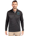 Carolina Panthers Historic Cutter & Buck Traverse Stretch Eco Stripe Quarter Zip Mens Pullover Black Front Thumbnail Image