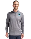 Carolina Panthers Historic Cutter & Buck Traverse Recycled Smooth Stretch Mens Stripe Quarter Zip Pullover Elemental Grey Front Thumbnail Image