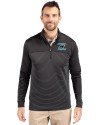 Carolina Panthers Historic Cutter & Buck Traverse Recycled Smooth Stretch Mens Big & Tall Stripe Quarter Zip Pullover Black Front Thumbnail Image