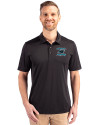 Carolina Panthers Historic Cutter & Buck Prospect Eco Textured Stretch Recycled Mens Big & Tall Polo Black Front Thumbnail Image