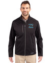 Carolina Panthers Historic Cutter & Buck Evoke Softshell Recycled Full Zip Mens Jacket Black Front Thumbnail Image