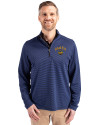 Seattle Mariners City Connect Cutter & Buck Virtue Eco Pique Micro Stripe Recycled Mens Big & Tall Quarter Zip Tour Blue/Black Front Thumbnail Image