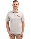 Cincinnati Reds City Connect Cutter & Buck Virtue Eco Pique Stripe Recycled Mens Big and Tall Polo Polished Medium Gray Front Thumbnail Image