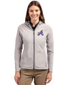 Atlanta Braves City Connect Cutter & Buck Adapt Eco Knit Hybrid Recycled Womens Full Zip Jacket Polished Medium Gray Front Thumbnail Image