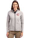 Cincinnati Reds City Connect Cutter & Buck Adapt Eco Knit Hybrid Recycled Womens Full Zip Jacket Polished Medium Gray Front Thumbnail Image