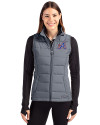 Atlanta Braves City Connect Cutter & Buck Evoke Hybrid Softshell Recycled Womens Full Zip Vest Elemental Grey Front Thumbnail Image
