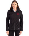 Cincinnati Reds City Connect Cutter & Buck Evoke Softshell Recycled Full Zip Womens Jacket Black Front Thumbnail Image