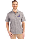 Atlanta Braves City Connect Cutter & Buck Forge Eco Heather Stripe Stretch Recycled Mens Polo Elemental Grey Heather Front Thumbnail Image