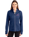 Atlanta Braves City Connect Cutter & Buck Mainsail Full Zip Hooded Womens Jacket Tour Blue Heather Front Thumbnail Image