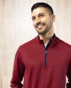 Man wearing a Red/Navy Blue Cutter & Buck Virtue Eco Pique Micro Stripe Recycled Mens Big & Tall Quarter Zip Thumbnail Image