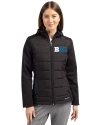BIG 10 Conference Cutter & Buck Evoke Hybrid Softshell Recycled Full Zip Womens Hooded Jacket Black Front Thumbnail Image