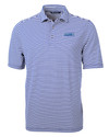 View image 1: KIRO 7 Cutter & Buck Virtue Recycled Stripe Featherlight Pique Mens Polo Tour Blue Mannequin