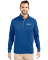 Montana State Bobcats College Vault Cutter & Buck Adapt Eco Knit Stretch Recycled Mens Quarter Zip Pullover Tour Blue Front Thumbnail Image