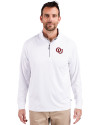 Oklahoma Sooners Vintage Cutter & Buck Adapt Eco Knit Stretch Recycled Mens Quarter Zip Pullover White Front Thumbnail Image