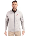 SMU Mustangs College Vault Cutter & Buck Adapt Eco Knit Hybrid Recycled Mens Full Zip Jacket Polished Medium Gray Front Thumbnail Image