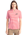 SMU Mustangs College Vault Cutter & Buck Virtue Eco Pique Stripe Recycled Womens Top Red Front Thumbnail Image