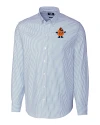 Syracuse Orange College Vault Cutter & Buck Stretch Oxford Stripe Mens Long Sleeve Dress Shirt Light Blue Mannequin Thumbnail Image
