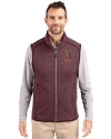Minnesota Golden Gophers College Vault Cutter & Buck Mainsail Sweater-Knit Mens Full Zip Vest Bordeaux Heather Front Thumbnail Image
